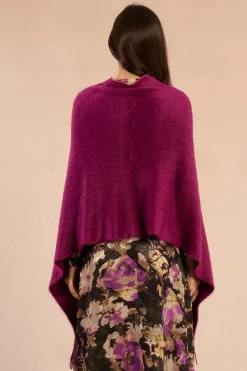 Molly Bracken Poncho asimétrico con flecos Morado Clearance
