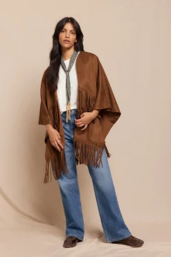 Slowlove Poncho capa efecto piel Beige