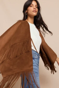Slowlove Poncho capa efecto piel Beige