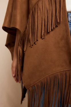 Slowlove Poncho capa efecto piel Beige