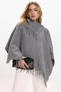 Vila Poncho con flecos Gris Outlet