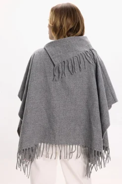 Vila Poncho con flecos Gris Outlet
