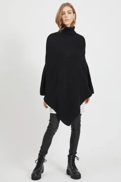 Vila Poncho de punto con cuello vuelto Negro Best