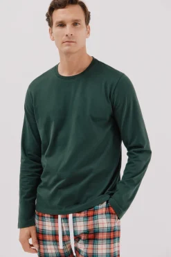 Cortefiel Set de pijama punto y tela Verde oscuro Clearance