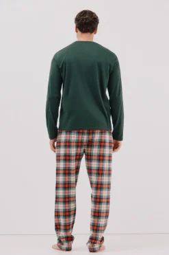 Cortefiel Set de pijama punto y tela Verde oscuro Clearance