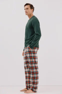 Cortefiel Set de pijama punto y tela Verde oscuro Clearance