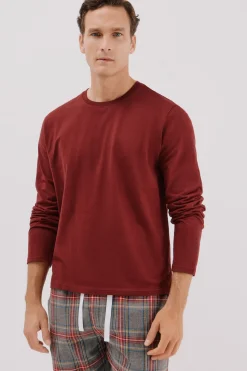 Cortefiel Set de pijama punto y tela Granate Hot