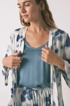 Women'secret Set pijama satén floral verde Sale