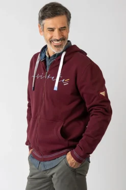 Privata Sudadera abierta con capucha y bolsillos Estampado granate Discount