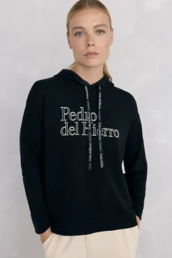 Pedro del Hierro Sudadera capucha logo soft touch Negro Discount