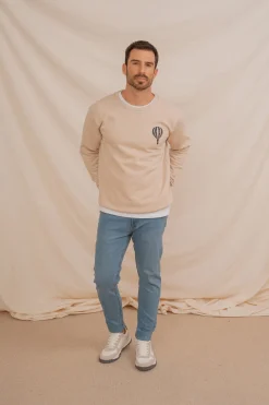 Celopman Sudadera con bordado frontal beige