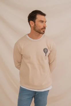 Celopman Sudadera con bordado frontal beige