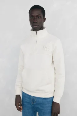 Pedro del Hierro Sudadera cuello cremallera tejido técnico Blanco Outlet