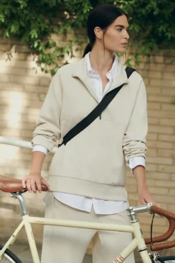 Dash and Stars Sudadera cuello cremallera beige nude Hot