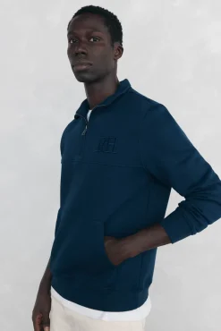 Pedro del Hierro Sudadera cuello cremallera tejido técnico Azul Discount