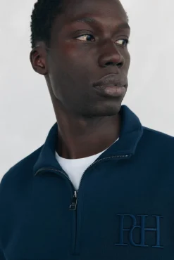 Pedro del Hierro Sudadera cuello cremallera tejido técnico Azul Discount