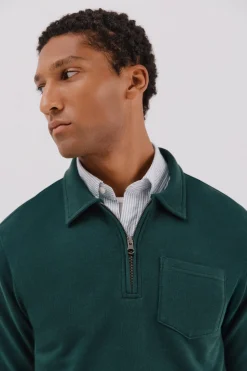 Cortefiel Sudadera cuello polo cremallera Verde oscuro Hot