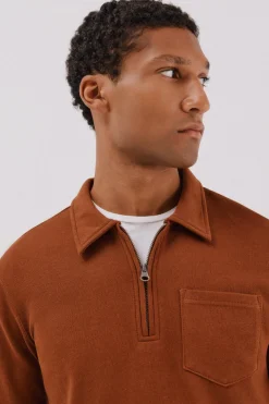 Cortefiel Sudadera cuello polo cremallera Marr&oacute;n Outlet