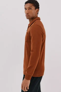 Cortefiel Sudadera cuello polo cremallera Marr&oacute;n Outlet