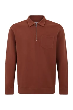 Cortefiel Sudadera cuello polo cremallera Marr&oacute;n Outlet