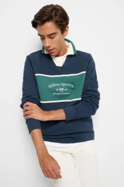 Silbon Sudadera cuello polo sports Azul marino Discount