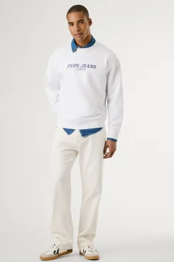 Pepe Jeans Sudadera de cuello redondo con logo frontal y estampado trasero. blanco Clearance