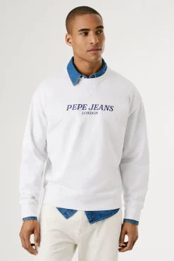 Pepe Jeans Sudadera de cuello redondo con logo frontal y estampado trasero. blanco Clearance