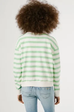 Pepe Jeans Sudadera de manga larga a rayas con logo frontal verde Sale