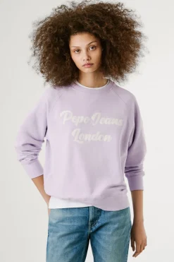 Pepe Jeans Sudadera de manga larga con el logo frontal bordado morado/lila Online