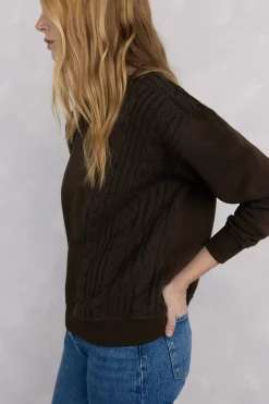 Pedro del Hierro Sudadera detalle trenzado Marr&oacute;n