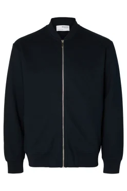 Selected Sudadera estilo Bomber confeccionada con algodón orgánico Azul marino Discount