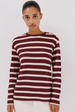 Cortefiel Sudadera estructura rayas Vino Clearance