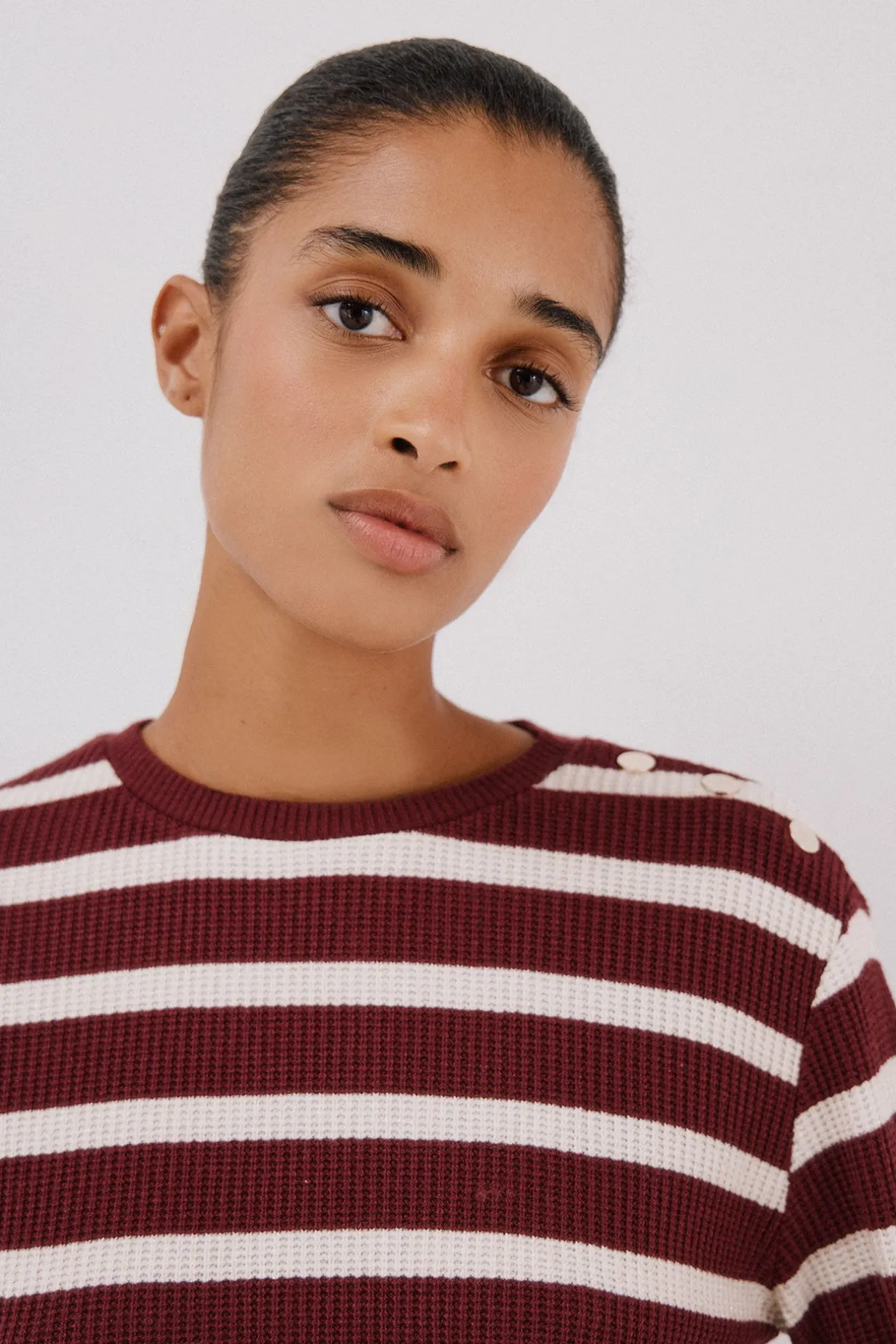 Cortefiel Sudadera estructura rayas Vino Clearance