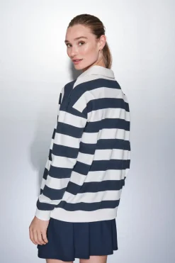 Dash and Stars Sudadera felpa 100% algodón estampado rayas azul Sale