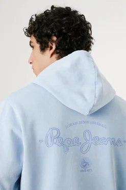 Pepe Jeans Sudadera lavada con logo pequeño frontal y logo grande en la espalda. azul Best