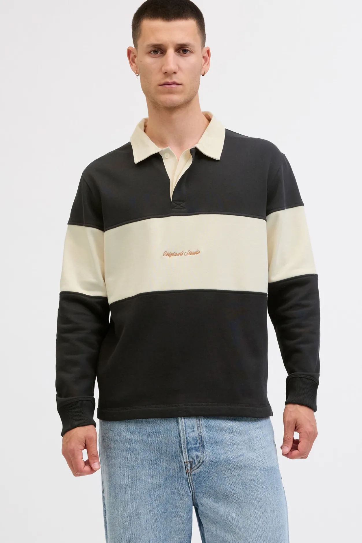 Jack & Jones Sudadera tipo polo franja negro Clearance