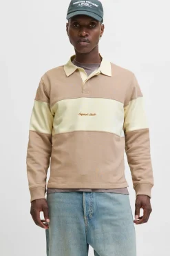 Jack & Jones Sudadera tipo polo franja marr&oacute;n