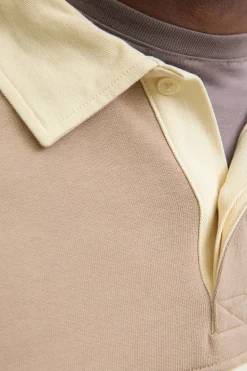 Jack & Jones Sudadera tipo polo franja marr&oacute;n