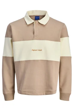 Jack & Jones Sudadera tipo polo franja marr&oacute;n