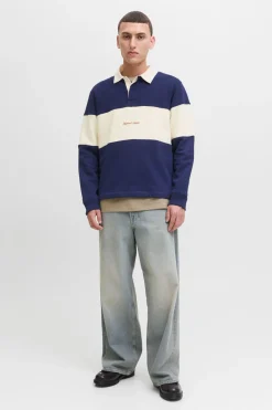 Jack & Jones Sudadera tipo polo franja azul Discount