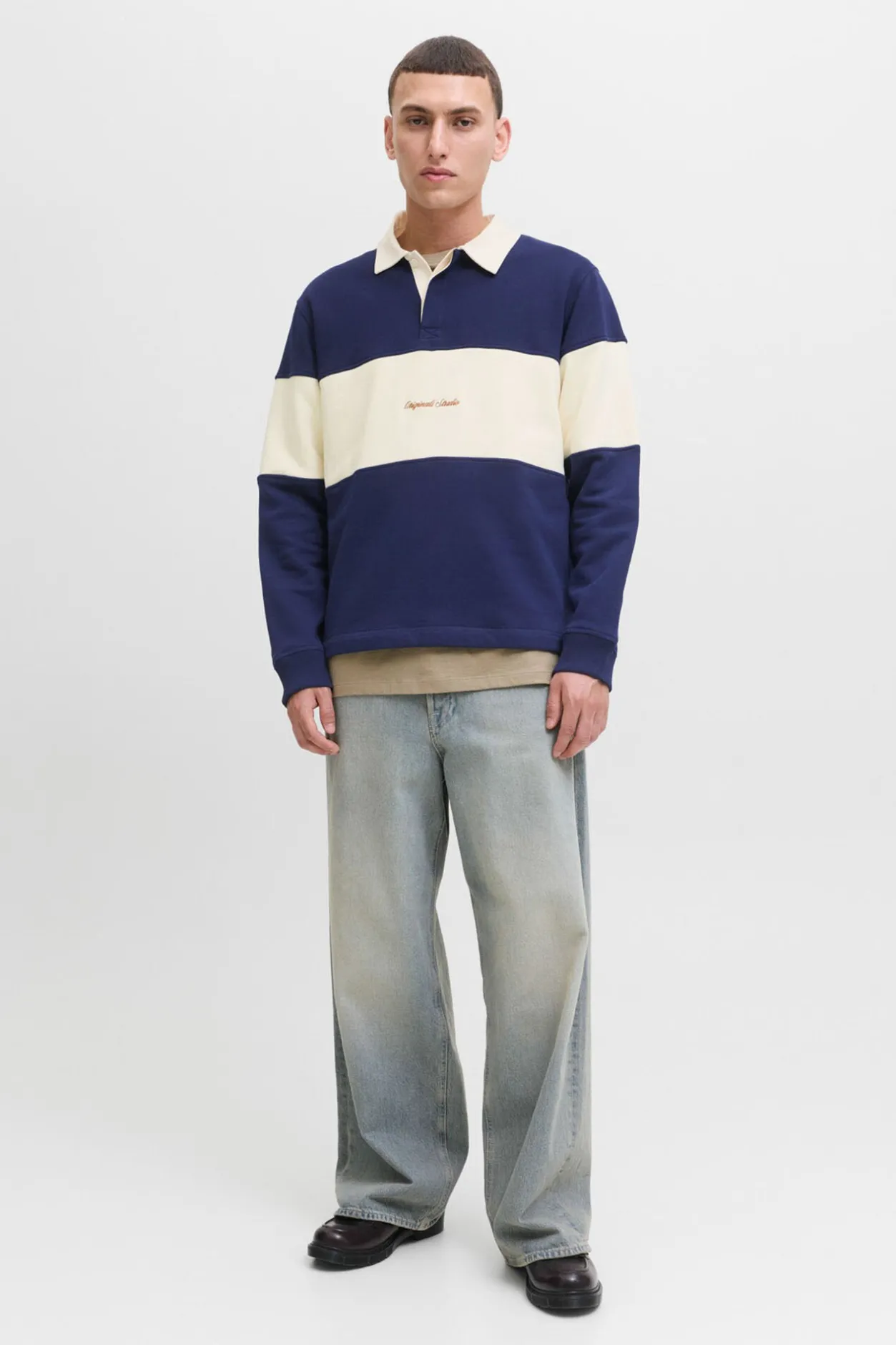 Jack & Jones Sudadera tipo polo franja azul Discount