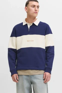 Jack & Jones Sudadera tipo polo franja azul Discount