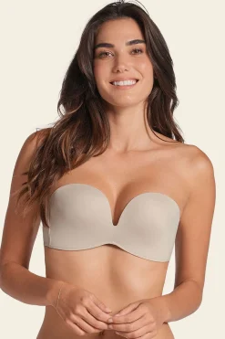 Leonisa Sujetador sin tirantes Antigravedad de push up alto sin aro beige Outlet
