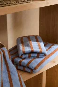 Calma House Toalla de baño de algodón de rizo a rayas es Saturno azul Discount