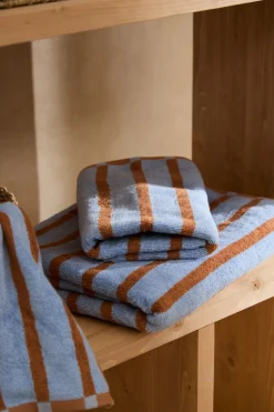 Calma House Toalla de baño de algodón de rizo a rayas es Saturno azul Discount