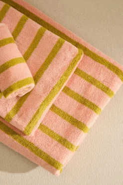 Calma House Toalla de baño de algodón de rizo a rayas s Saturno rosa Clearance