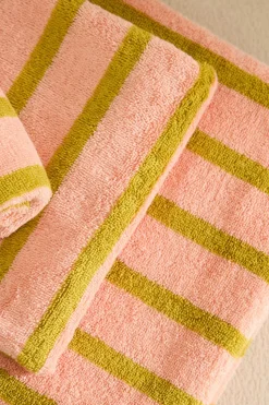 Calma House Toalla de baño de algodón de rizo a rayas s Saturno rosa Hot