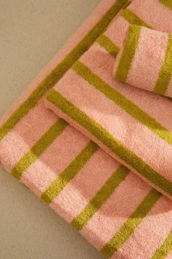 Calma House Toalla de baño de algodón de rizo a rayas s Saturno rosa Hot