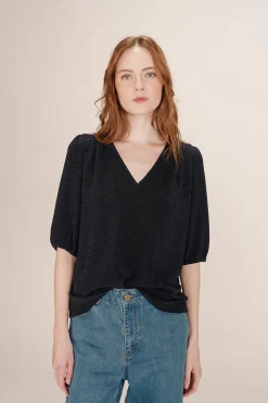 Grace & Mila Top ancho lúrex Azul marino Clearance