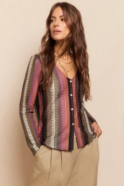Slowlove Top botones estructura rayas Multicolor